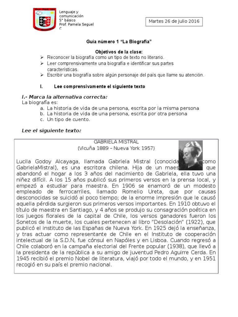 Guía 1 La Biografía Quinto PDF