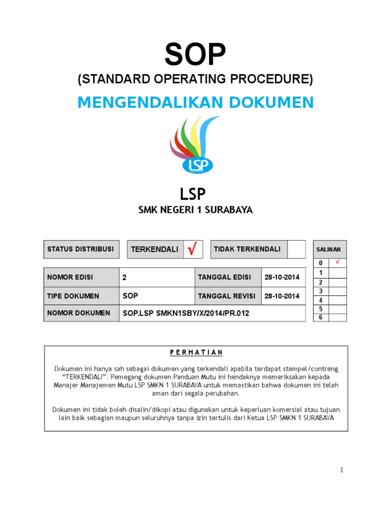 SOP Pengendalian Dokumen LSP SMKN 1 | PDF