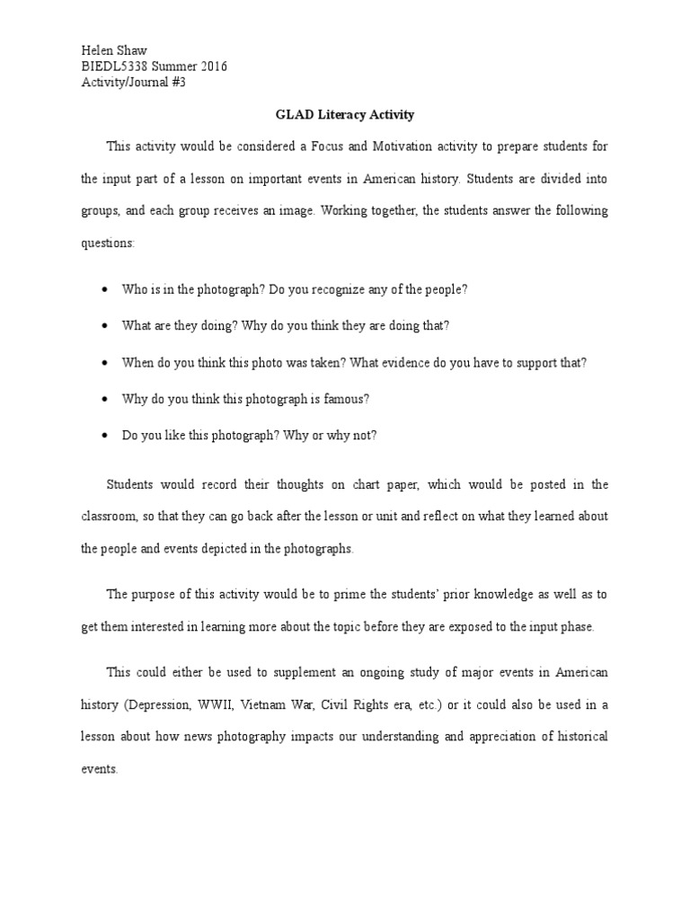 GLAD Literacy Activity for History Lessons | PDF | Teaching | Cognition