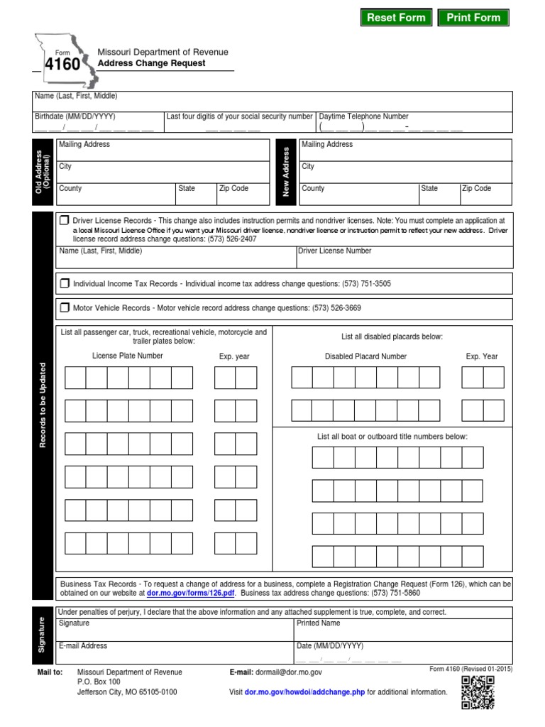 Address Change Request Missouri Department of Revenue PDF