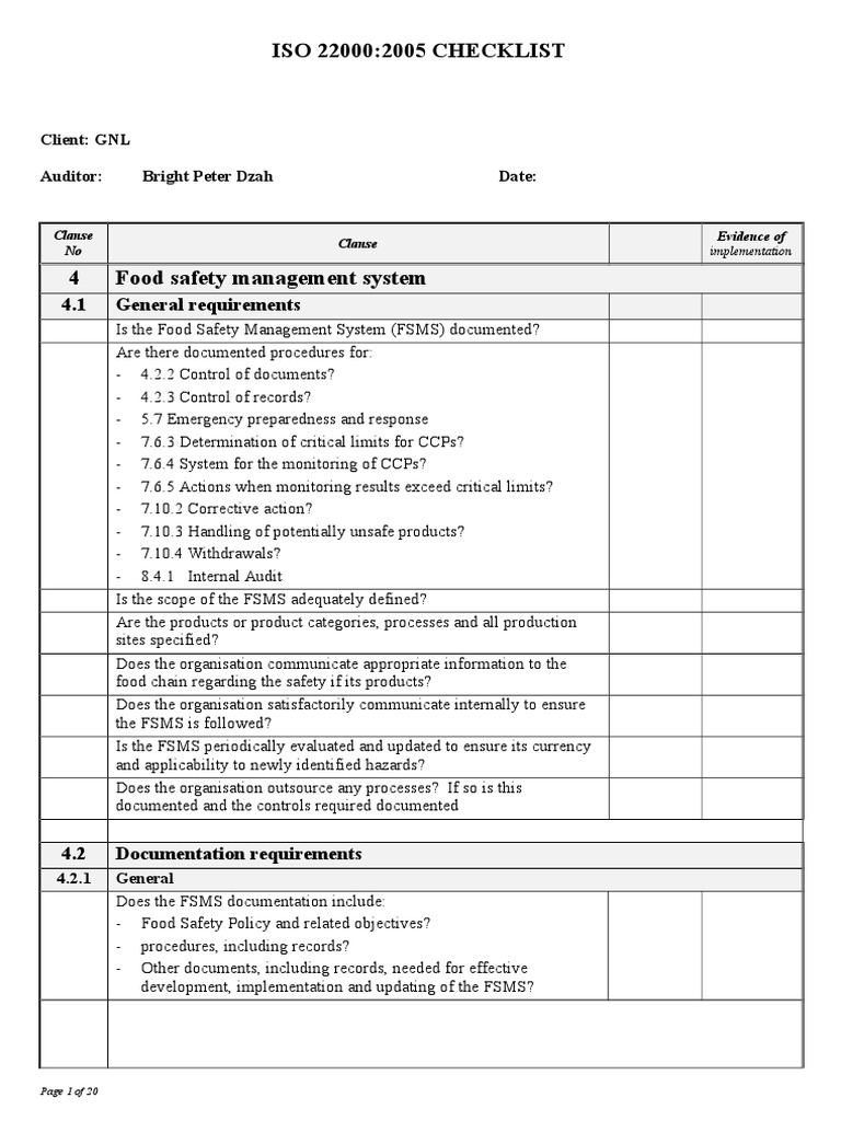 Iso 22000 Audit Food Safety Audit