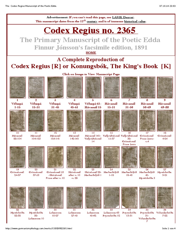 Codex Regius: Poetic Edda Manuscript | PDF | Norse Paganism | Viking ...