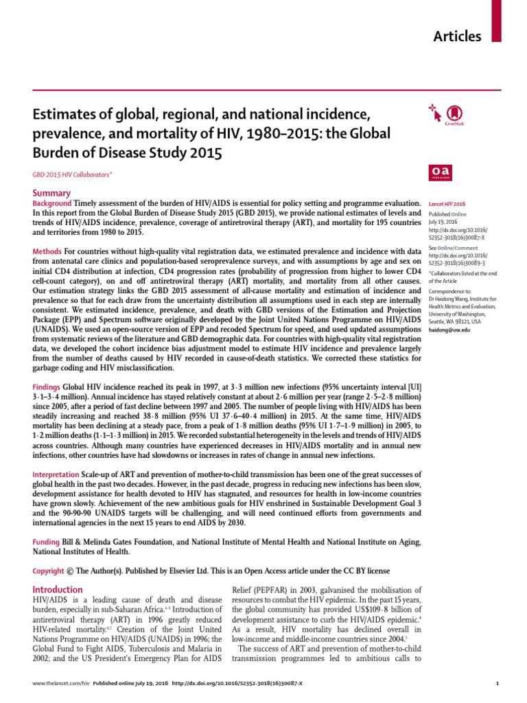 2016_vih_lancet.pdf Epidemiology Of Hiv/Aids Hiv/Aids