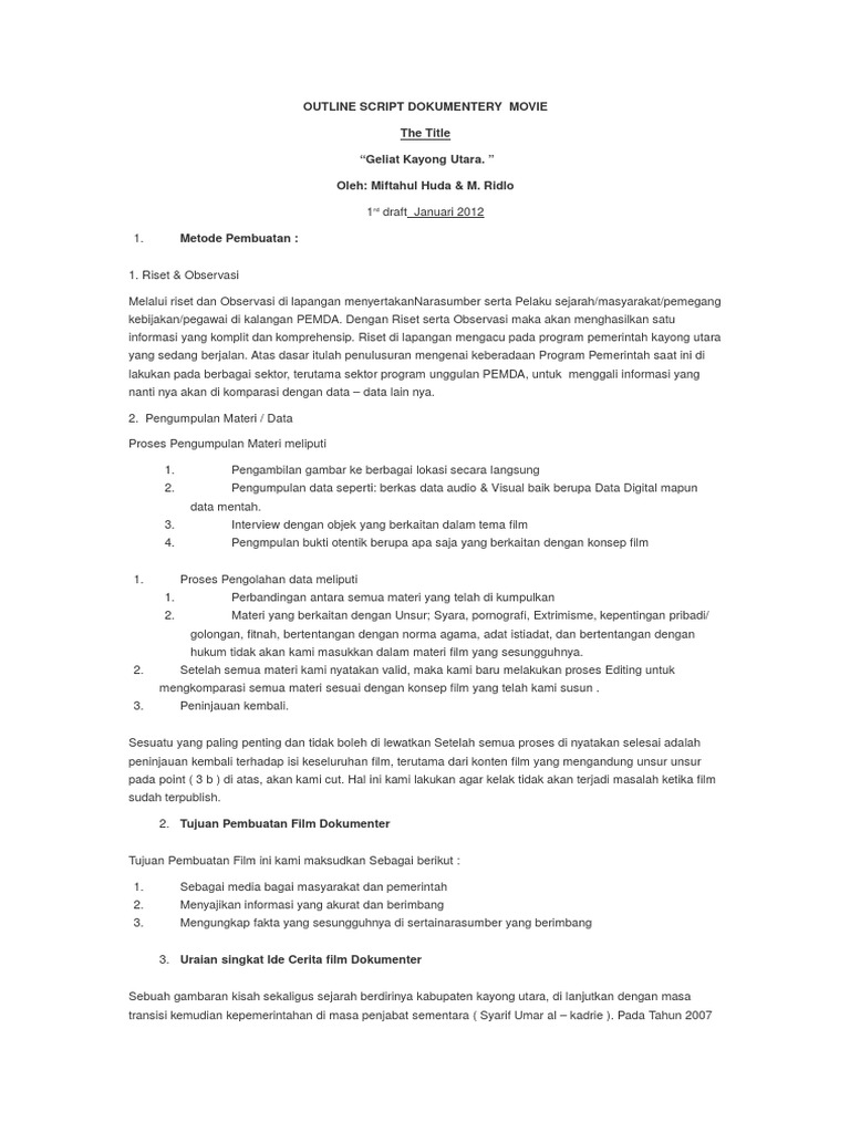 Outline Naskah Dokumenter Kayong Utara | PDF