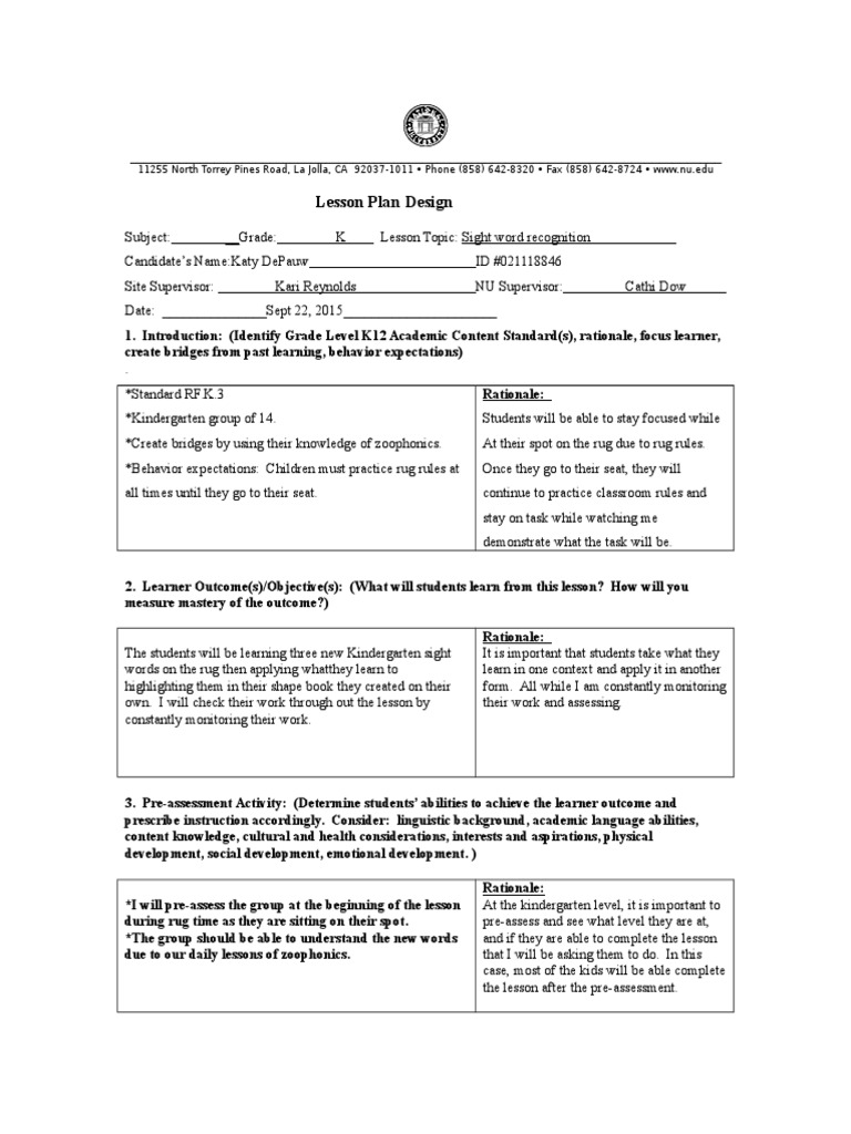 Kindergarten Sight Word Lesson Plan | PDF | Career & Growth