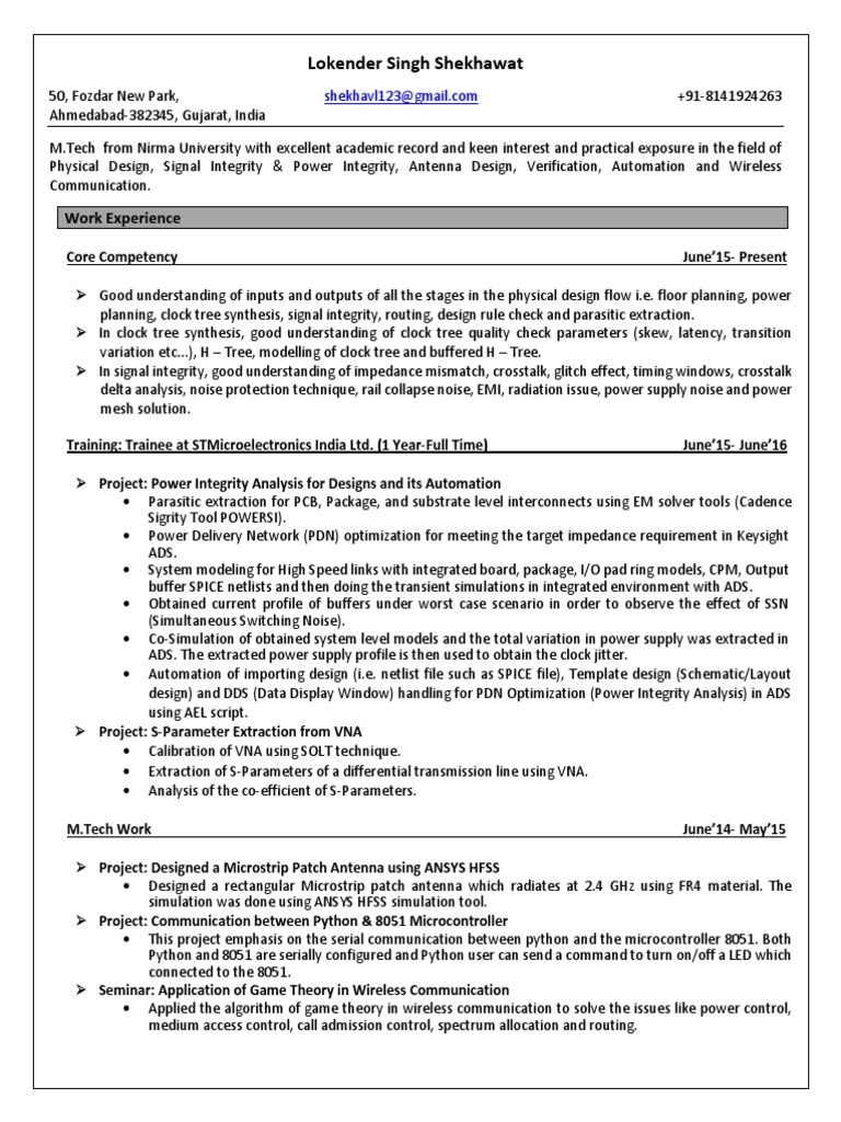 Lokender Singh Shekhawat: Work Experience | PDF | Spice | Scripting ...
