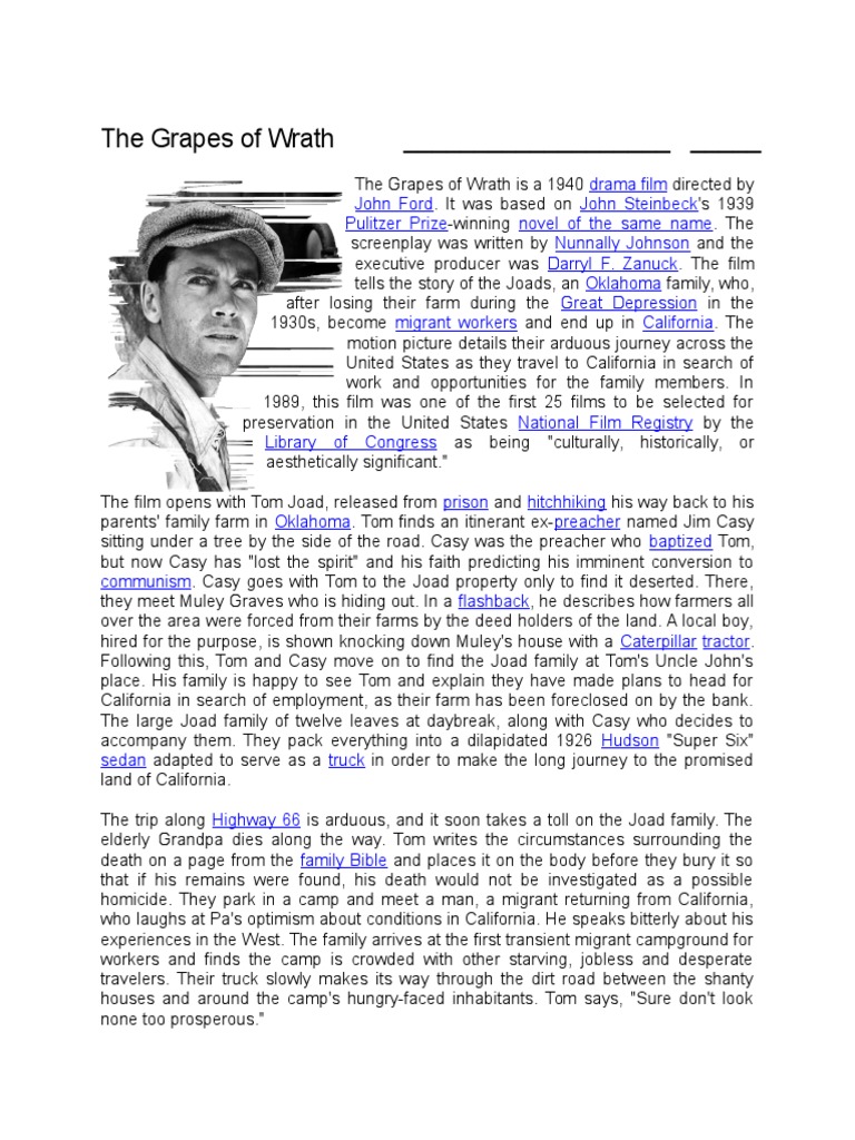 The Grapes of Wrath Synopsis PDF