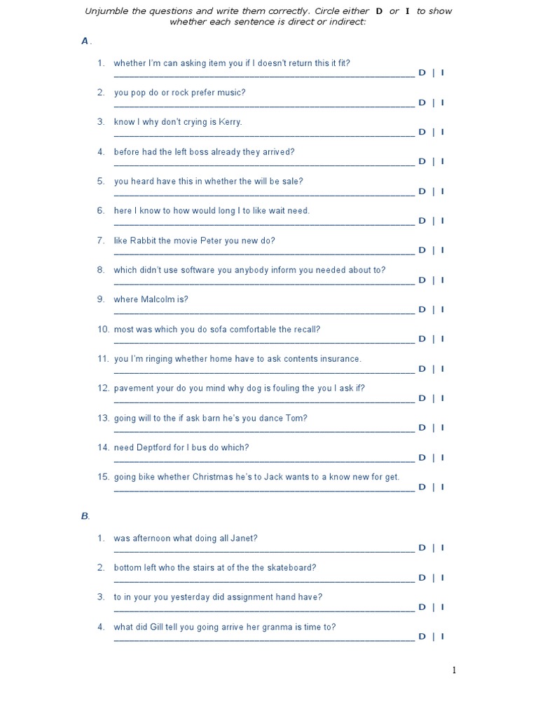 Unjumble Direct and Indirect Questions | PDF | Leisure