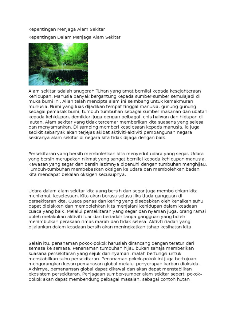 Kepentingan Menjaga Alam Sekitar Docx