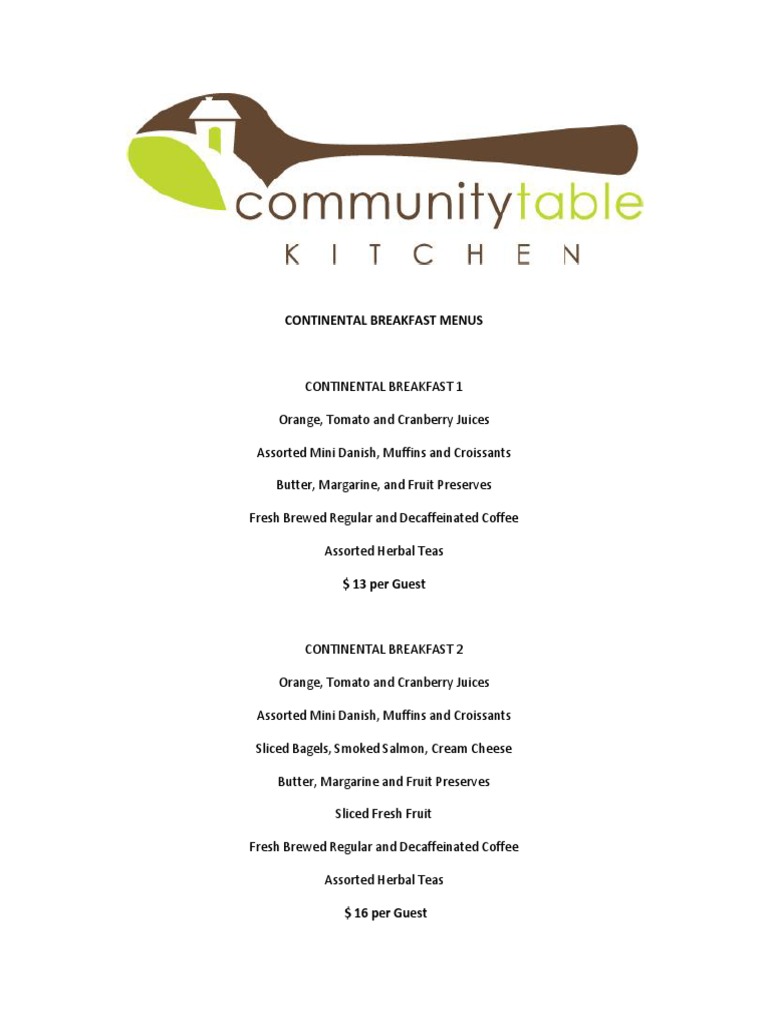 Continental Breakfast Menus PDF