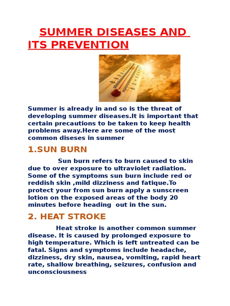 Summer Diseases and Its Prevention PDF Common Cold Diarrhea
