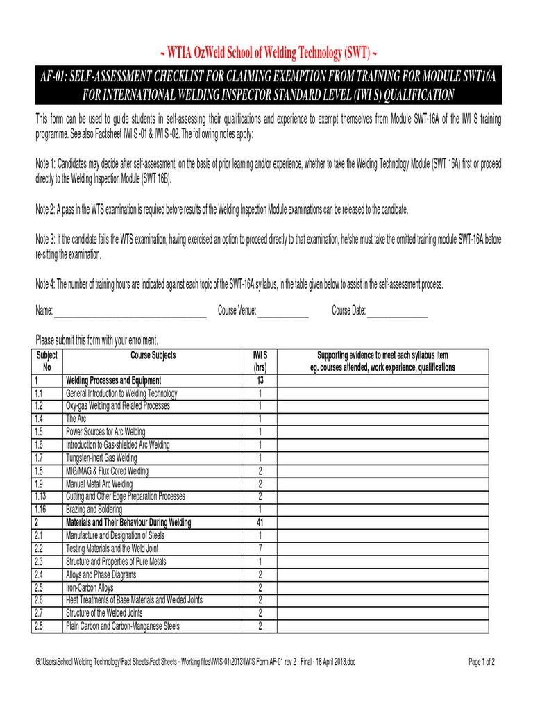 IWI S Qualification Exemption Checklist | PDF | Technology & Engineering