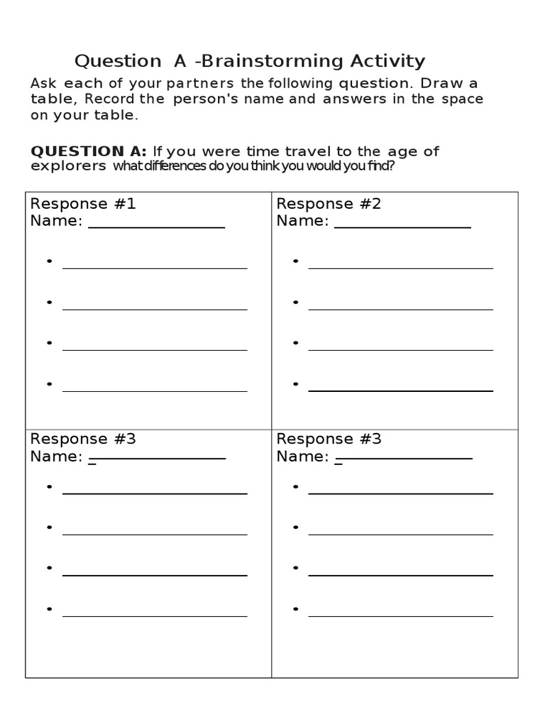 Question A - Brainstorming Activity: Response #1 Name: - Response #2 ...