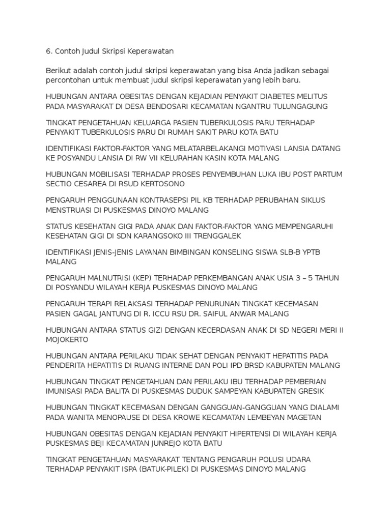 Contoh Judul Skripsi Keperawatan | PDF