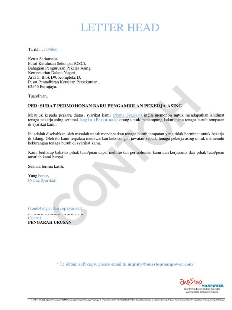 2 1 Surat Permohonan Baru Pengambilan Pekerja Asing Kdn
