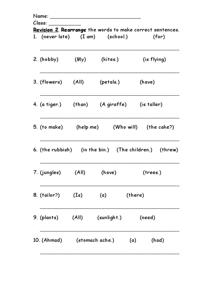 Revision 2. Rearrange The Words To Make Correct Sentences PDF