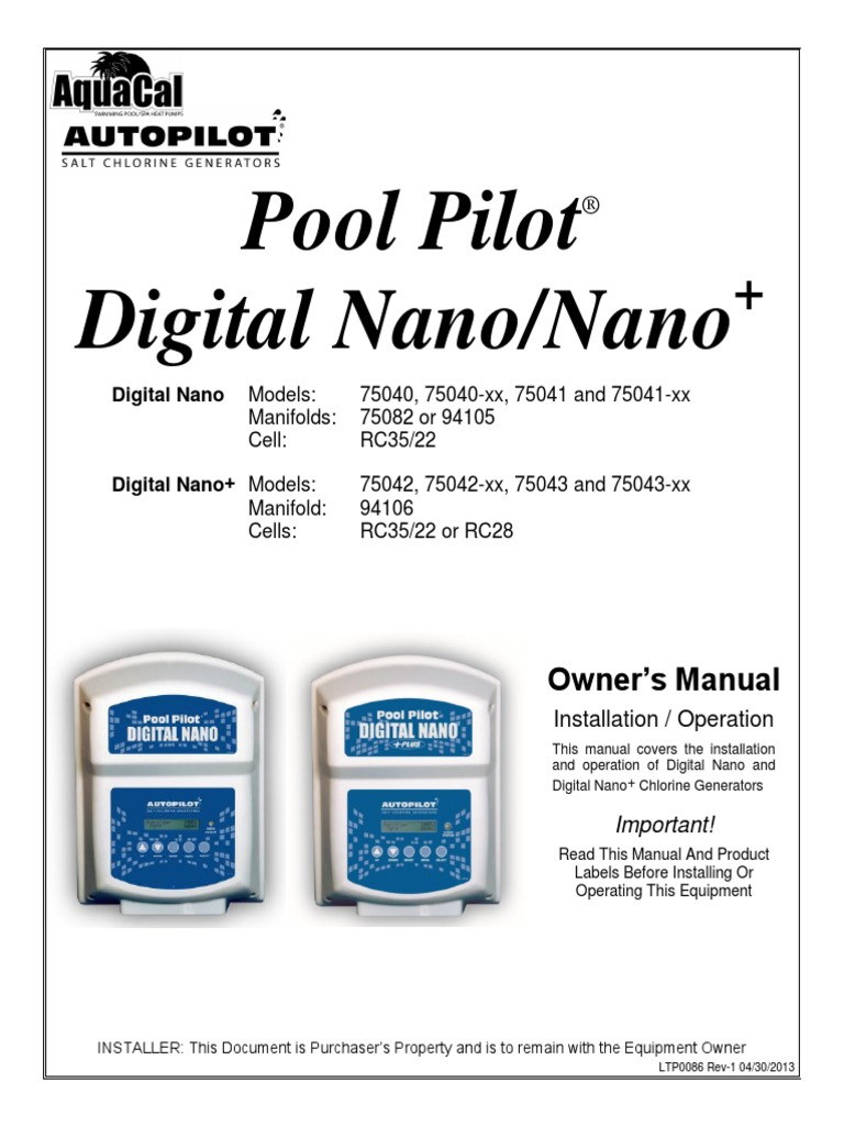Pool Pilot Nano Manual PDF Swimming Pool Chemistry