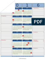 2016 Calendar With Notes For Excel