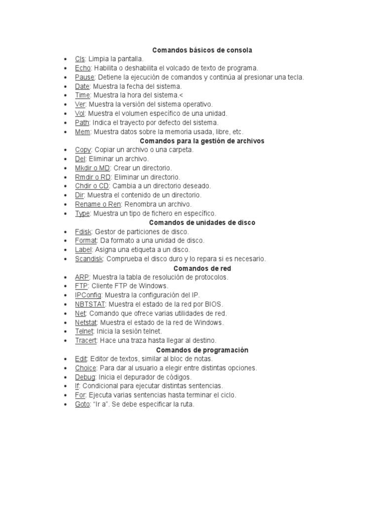 Comandos - Ms Dos | PDF | Dos | Archivo de computadora