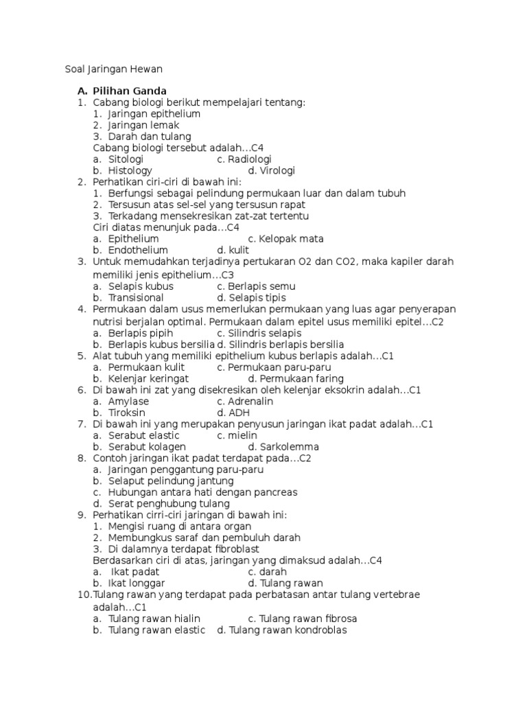  Soal  Dan Jawaban Jaringan  Hewan 