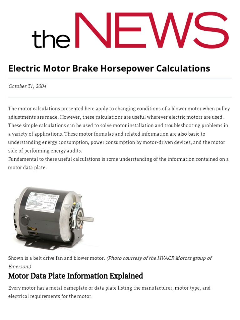 Electric Motor Brake Horsepower Calculations 2 PDF Horsepower Air