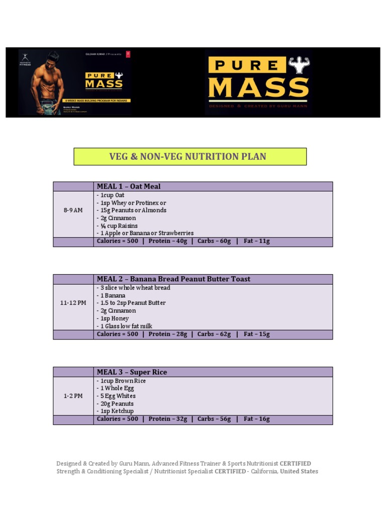 Guru Mann Muscle Gain Diet Plan | PDF | Peanuts | Butter