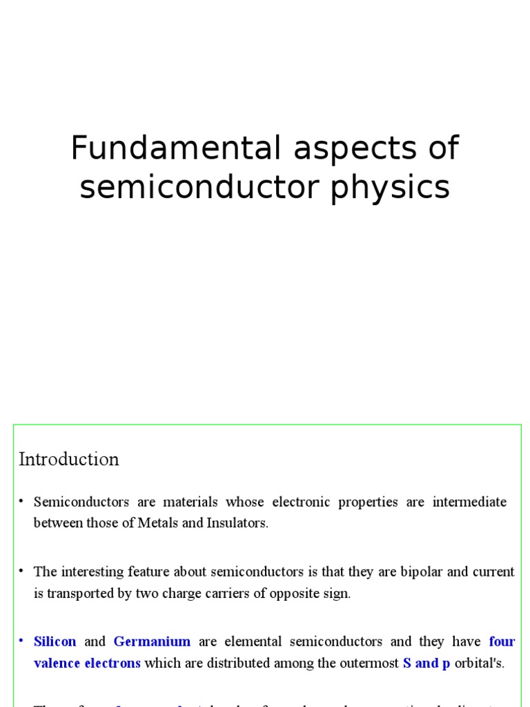 Fundamental Aspects of Semiconductor Physics | PDF | Semiconductors ...