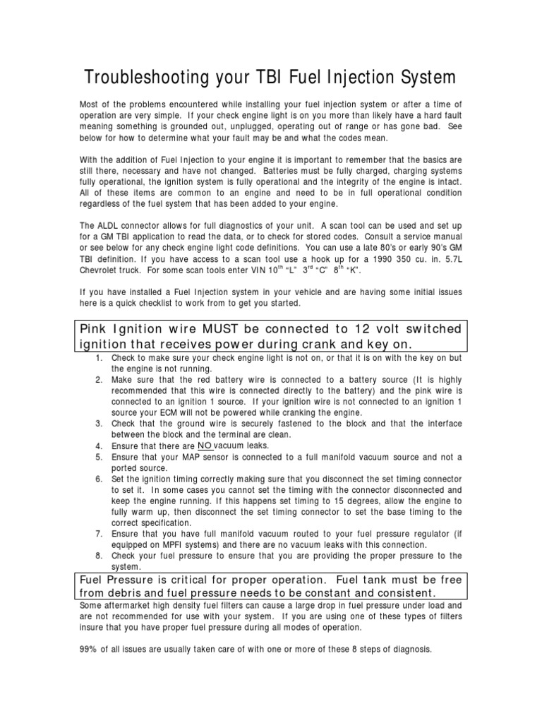 TBI Fuel Injection System Troubleshooting Guide | PDF