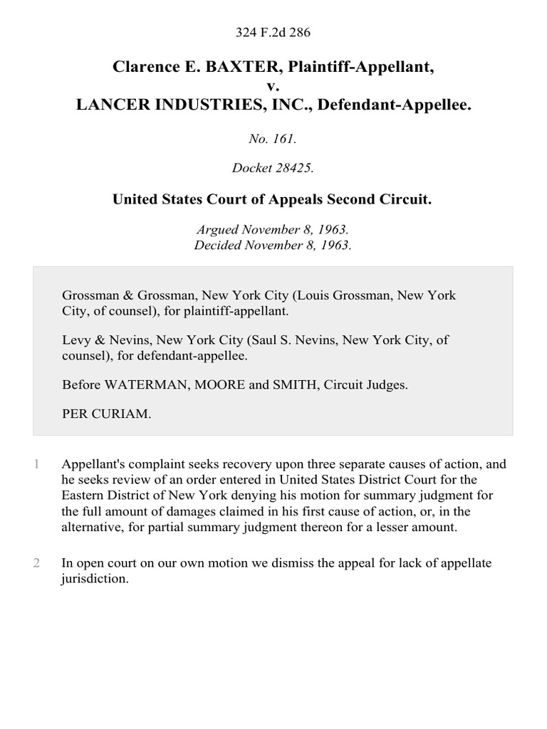 Clarence E. Baxter v. Lancer Industries, Inc., 324 F.2d 286, 2d Cir