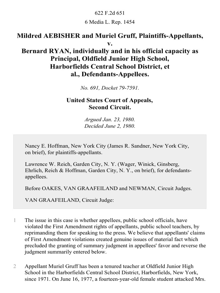 Mildred Aebisher and Muriel Gruff v. Bernard Ryan, Individually and in