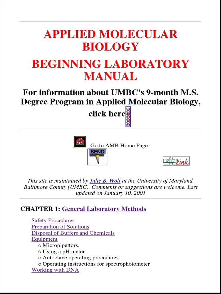 Applied Molecular Biology Beginning Laboratory Manual Molecular