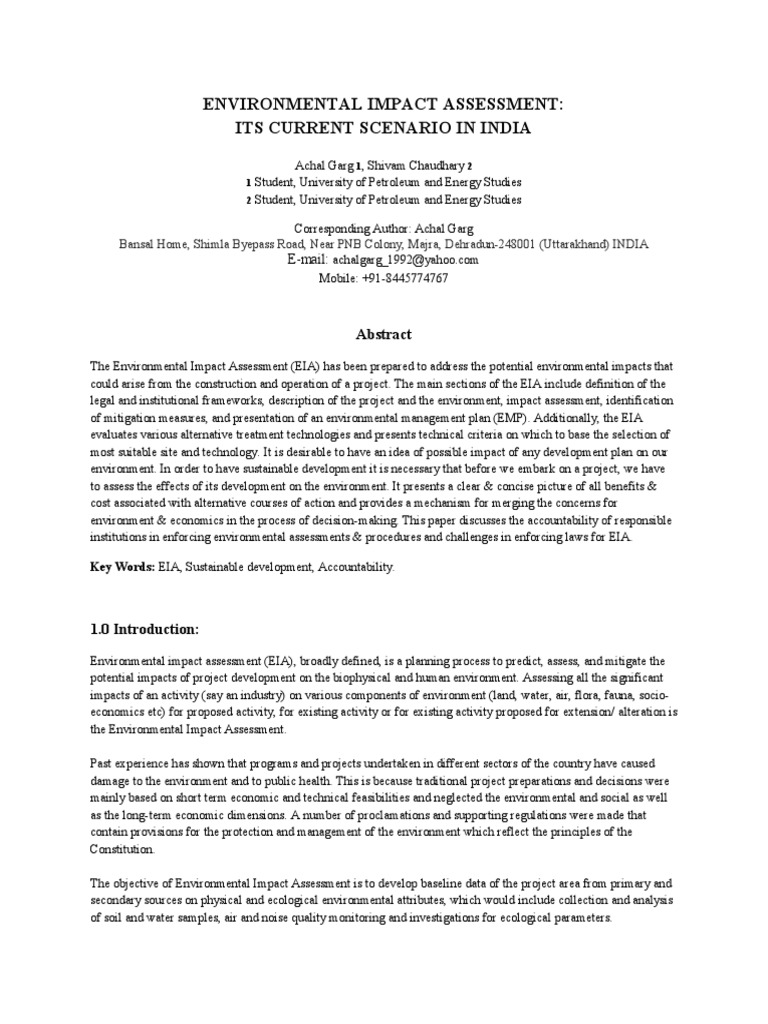 ENVIRONMENTAL IMPACT ASSESSMENT AND ITS111 & Its Current Scenario PDF ...
