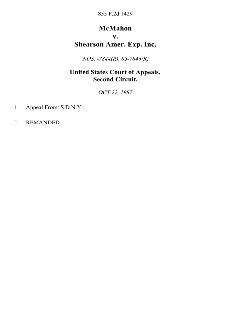 McMahon v. Shearson Amer. Exp. Inc, 835 F.2d 1429, 2d Cir. (1987) | PDF