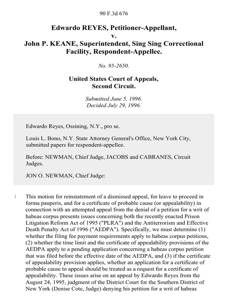 Edwardo Reyes v. John P. Keane, Superintendent, Sing Sing Correctional ...