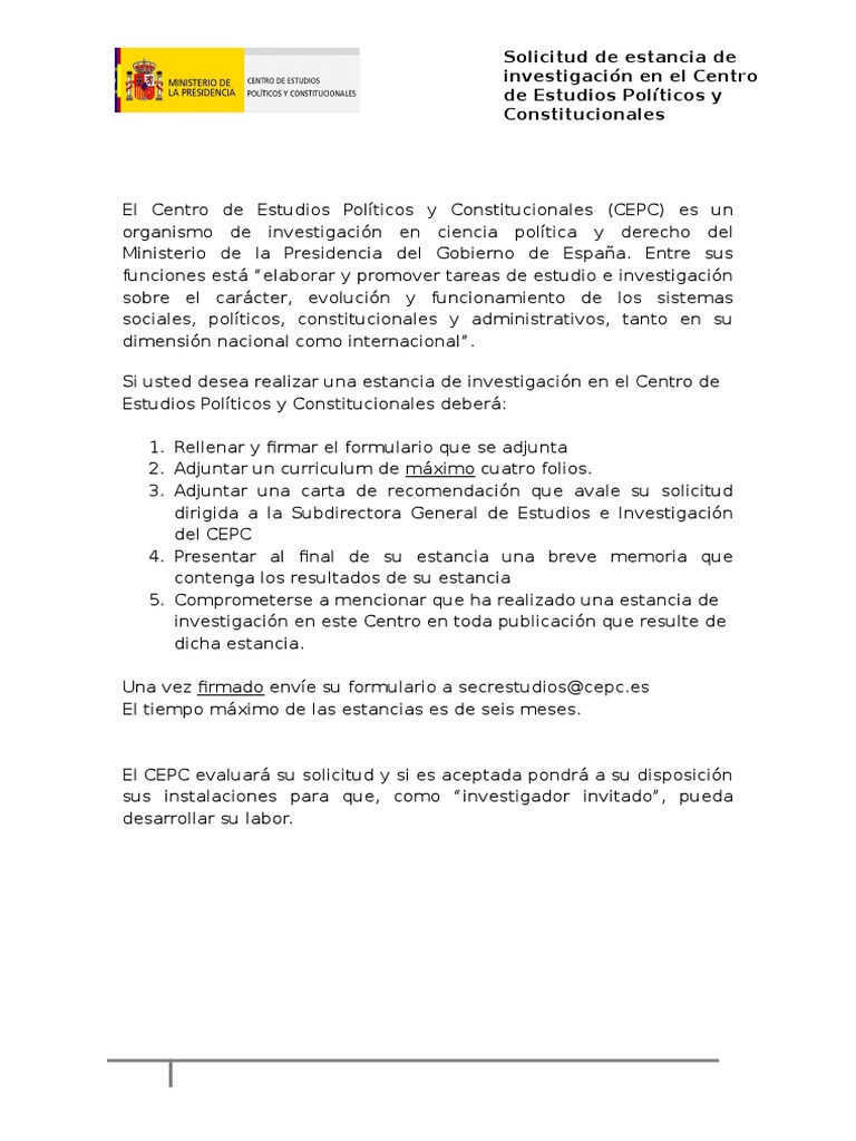 Formato De Solicitud Para Estancia De Investigacion V02 Pdf Espana Gobierno
