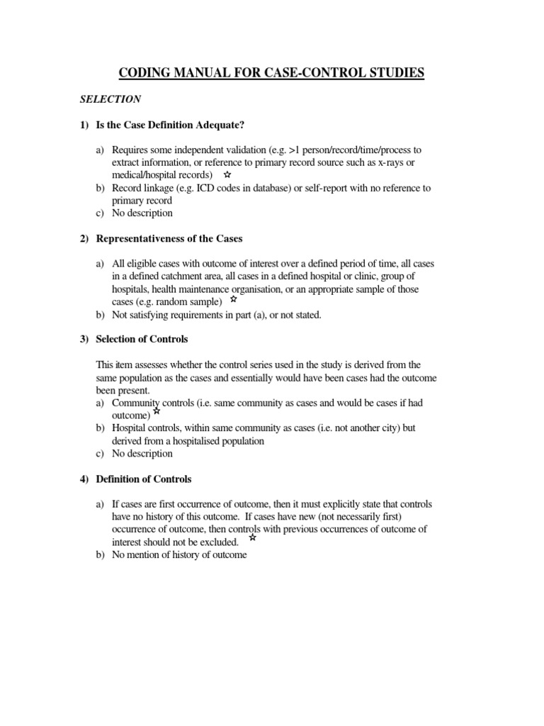 Coding Manual For CaseControl Studies Selection PDF Cohort Study