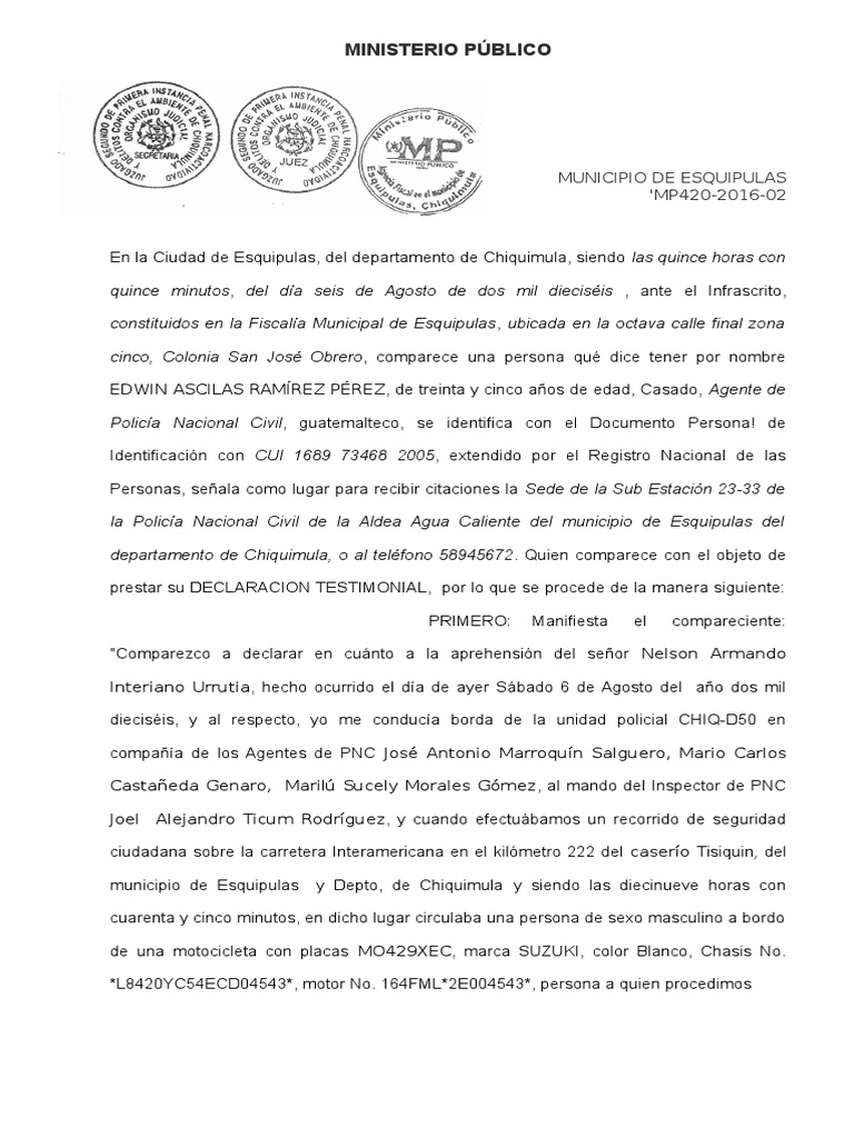 Ejemplo de acta de declaracion de un PNC Guatemala 1/2
