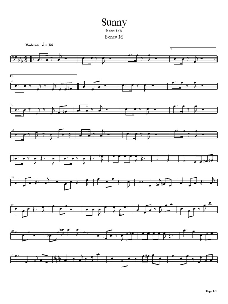 Boney M Sunny Bass Tab Pdf
