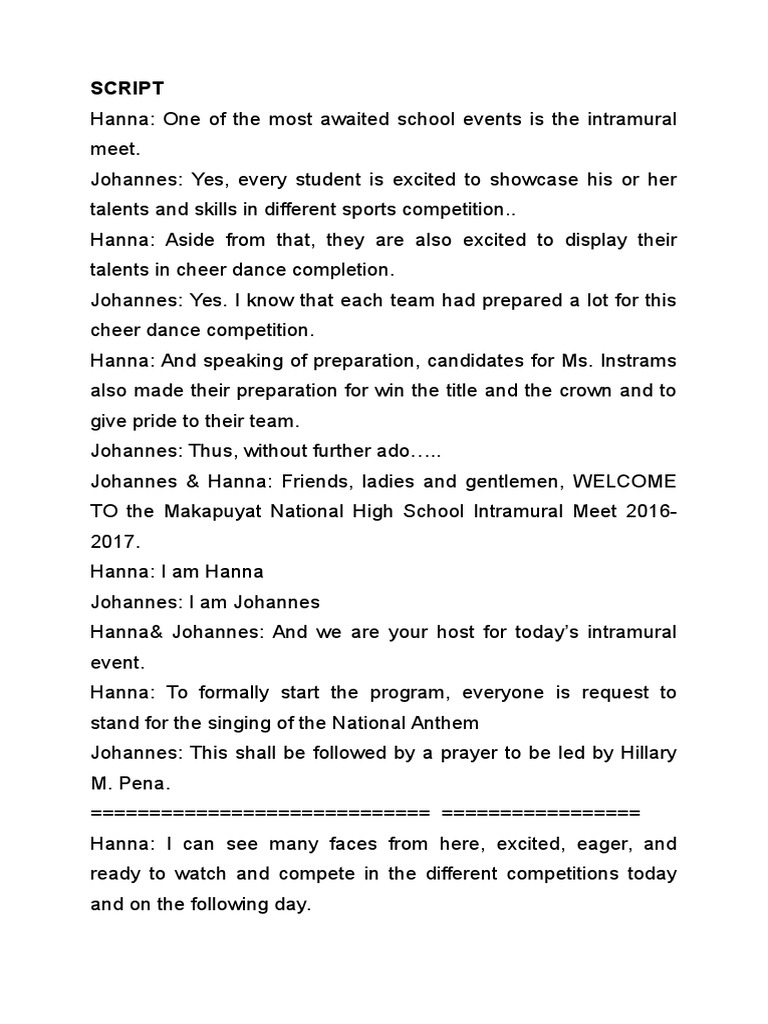 Script In Intramurals Pdf