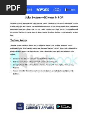 Solar System Gk Notes In Pdf Planets Solar System