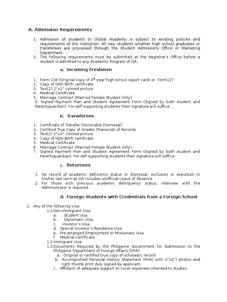 GA Admission Requirements PDF Credential Travel Visa