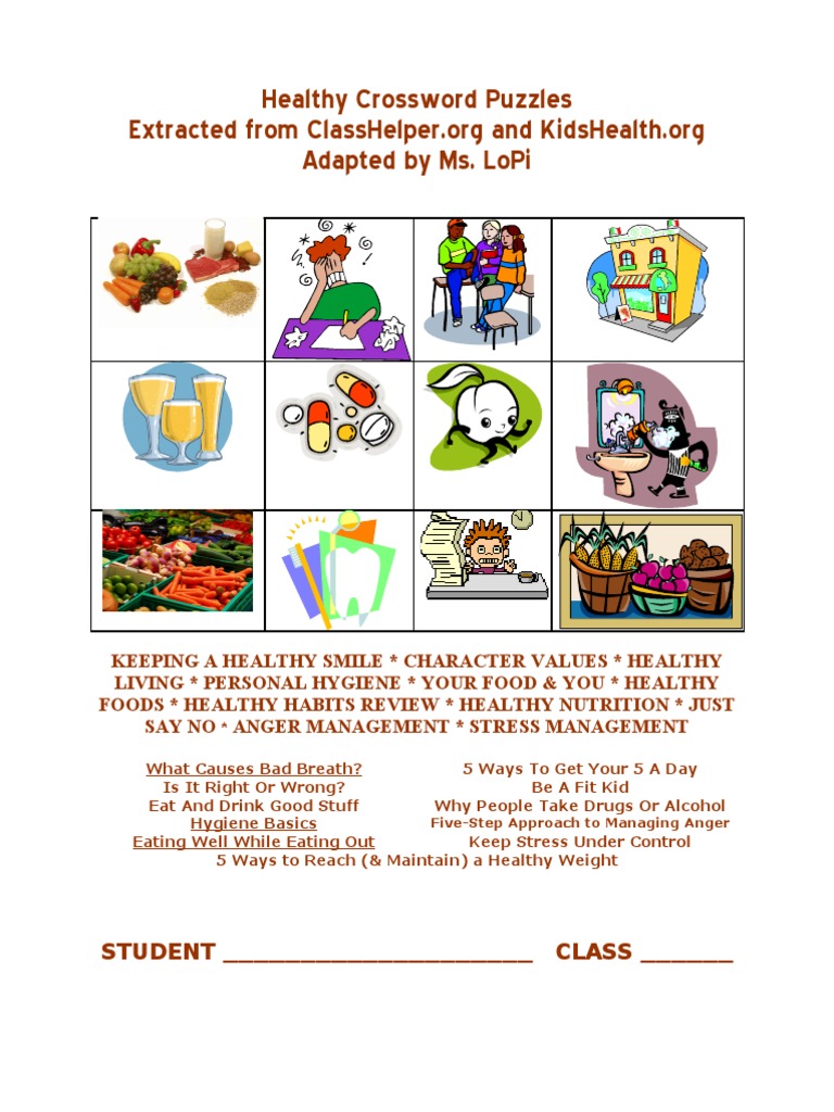 Healthy Living Crossword Puzzles | PDF | Stress (Biology)