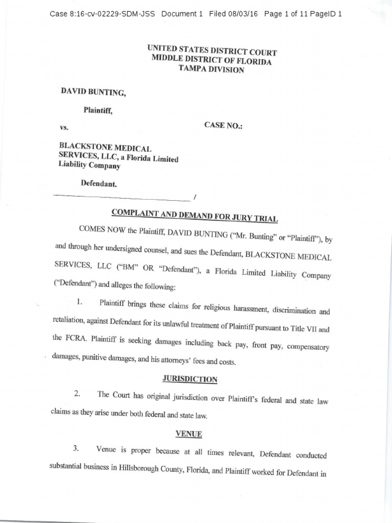 Bunting v blackstone medical services complaint pdf