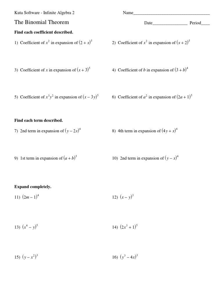 Printables Kuta Software Infinite Algebra 1 Worksheet the binomial theorem