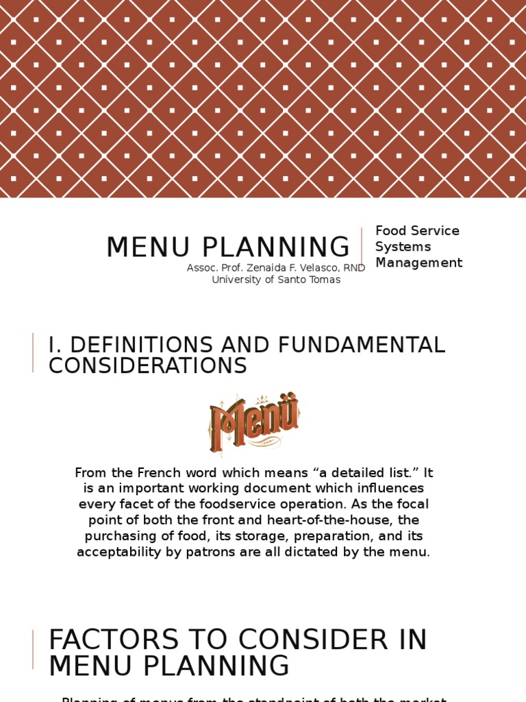 Menu Planning | PDF