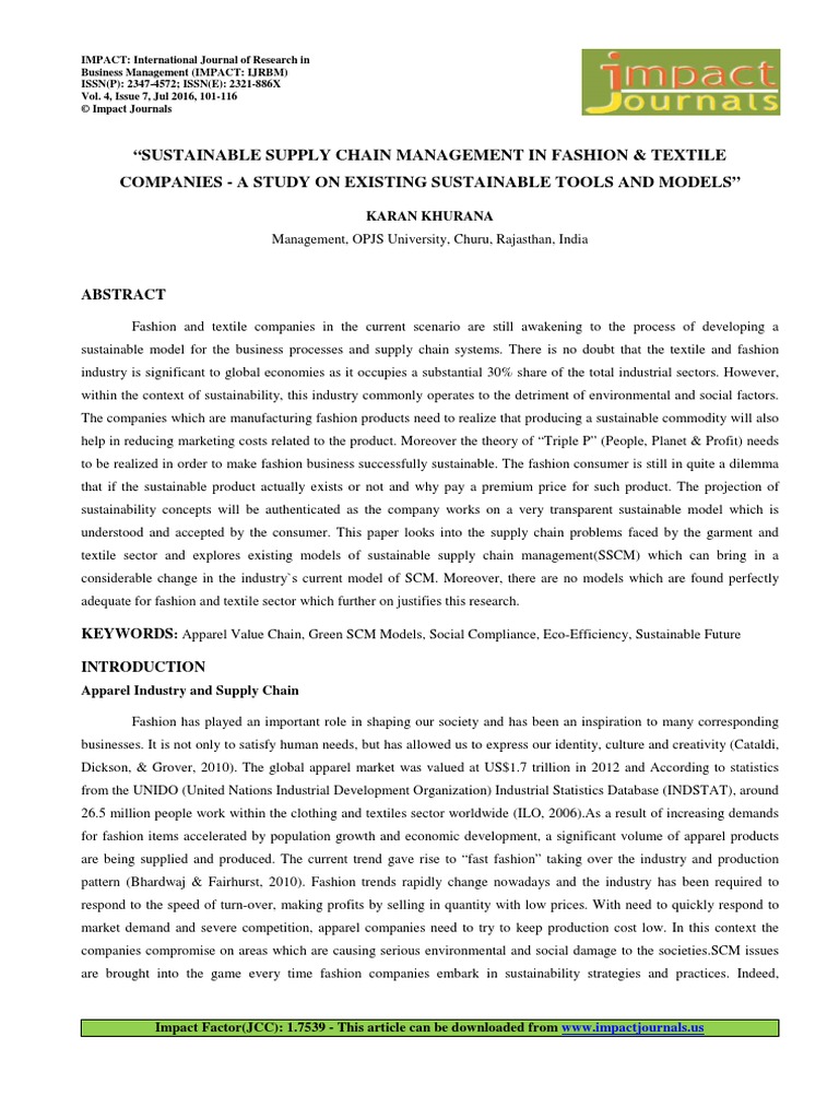 Sustainable Supply Chain Management in Fashion & Textile Companies - A ...