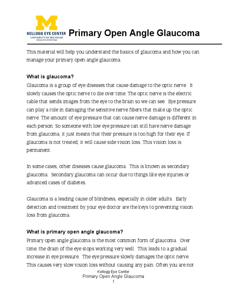 Primary Open Angle PDF Health Sciences