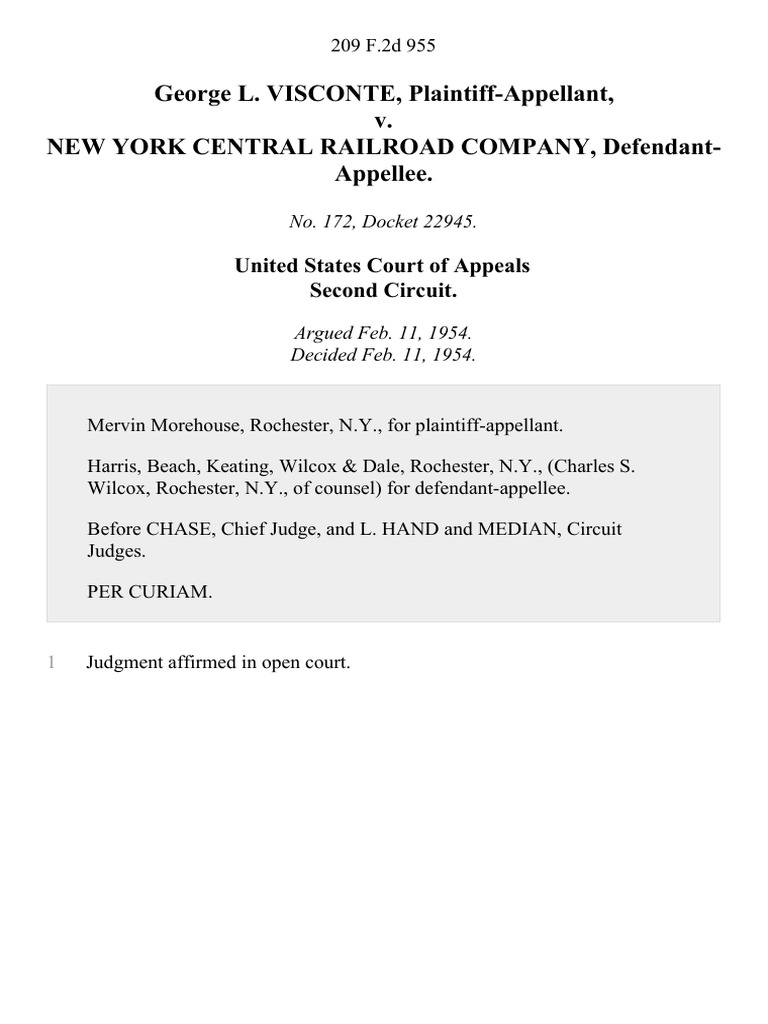 L. Visconte v. New York Central Railroad Company, 209 F.2d 955
