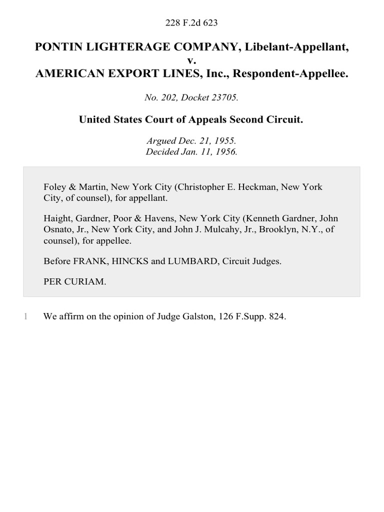 Pontin lighterage company libelant appellant v american export lines