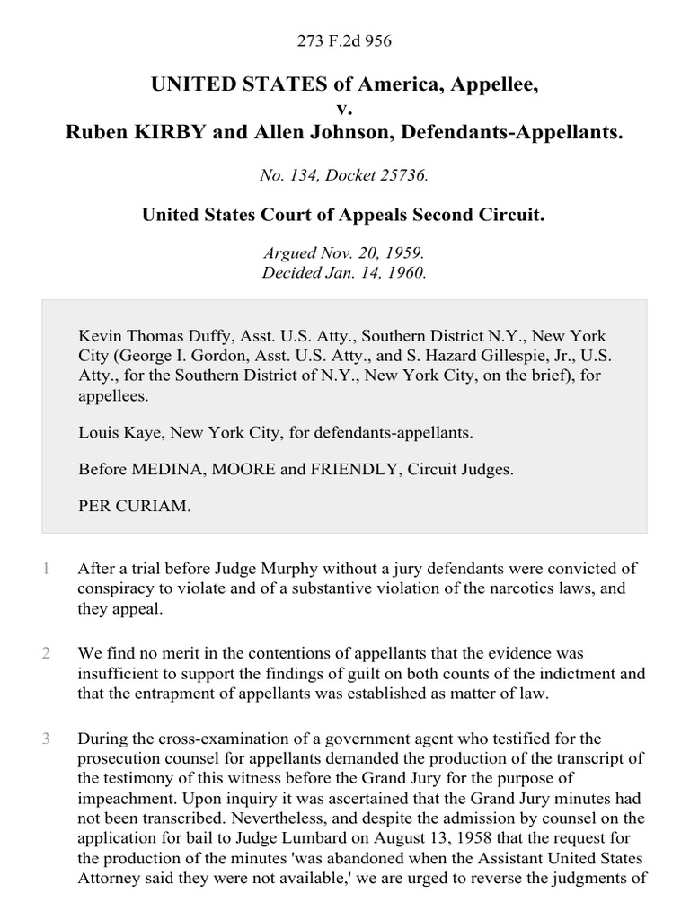 United States v. Ruben Kirby and Allen Johnson, 273 F.2d 956, 2d Cir